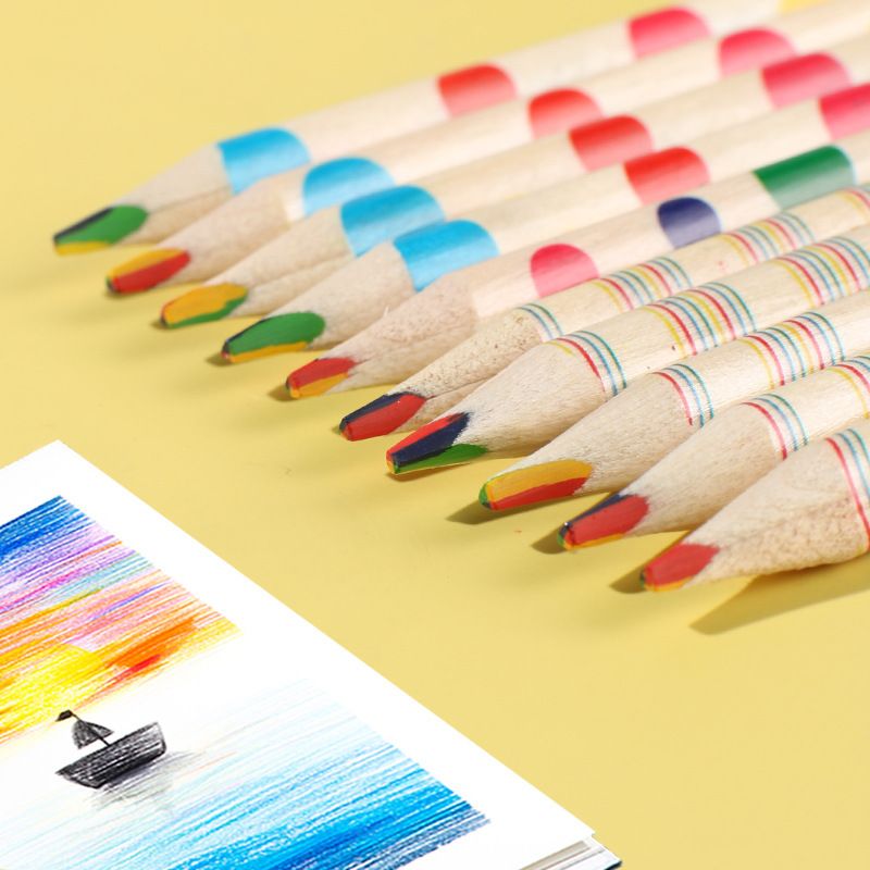 1 Set Color Block Class Learning Daily Wood Cute Pencil