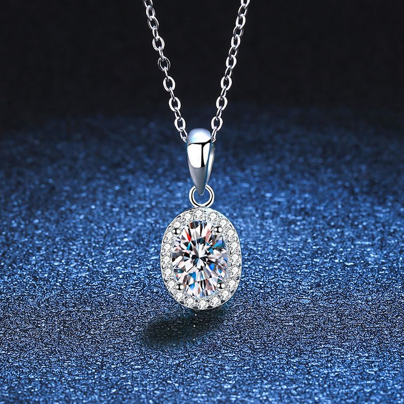 Glamour Brillant Ovale Argent Sterling Placage Incruster Zircon Or Blanc Plaqué Pendentif
