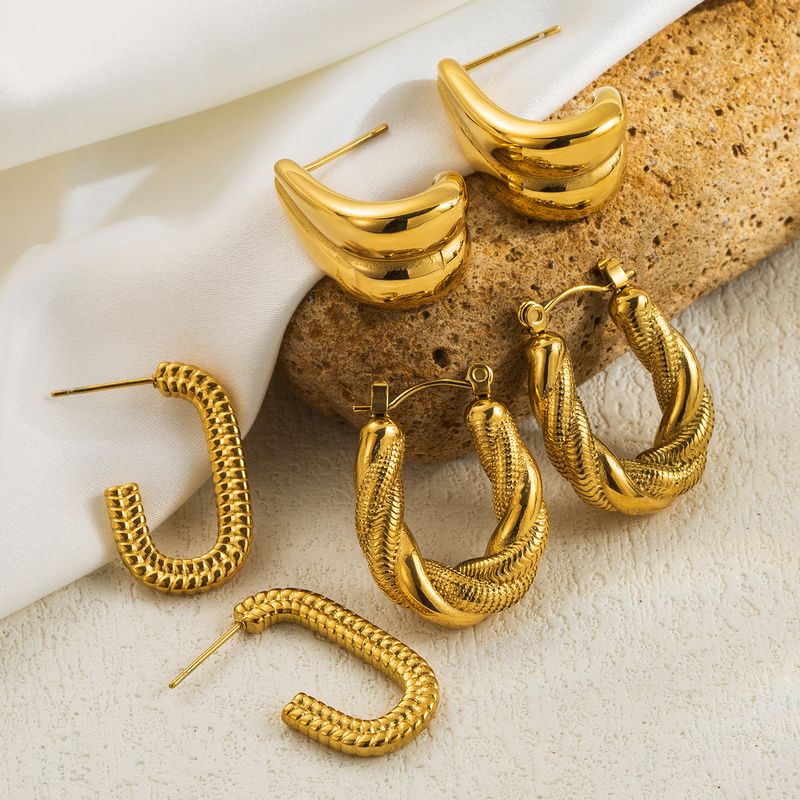 1 Pair Casual Retro Water Droplets Twist Plating Stainless Steel 18k Gold Plated Ear Studs