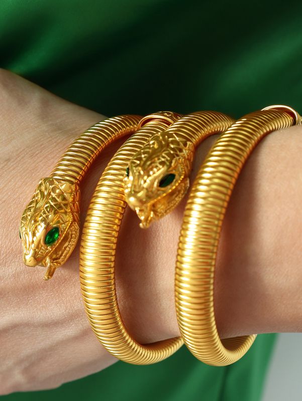 Elegant Simple Style Snake Titanium Steel Plating Inlay Rhinestones 18k Gold Plated Bangle