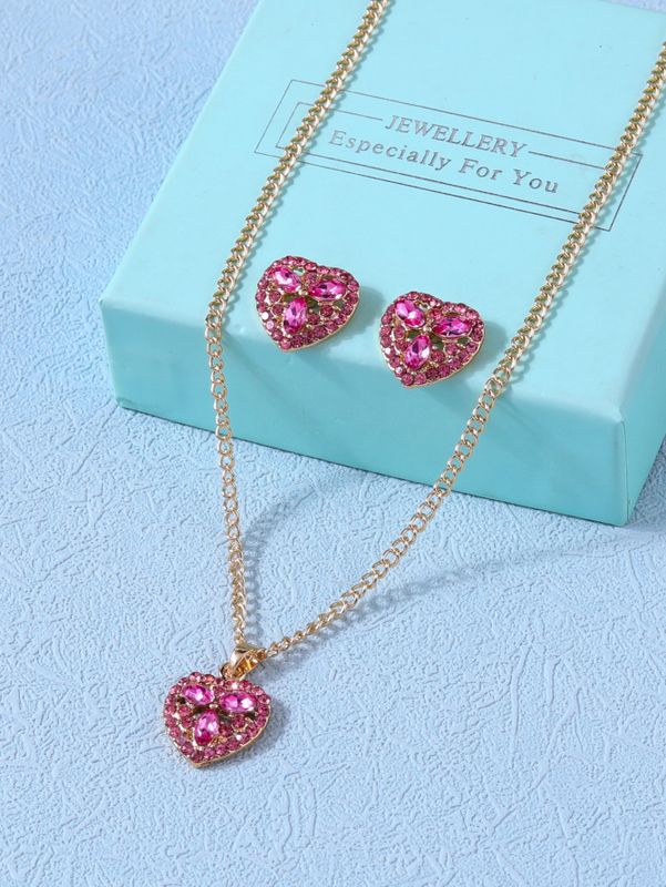 Elegant Sweet Heart Shape 14K Gold Plated Glass Alloy Wholesale Earrings Necklace