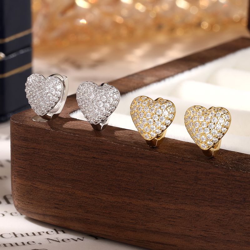 1 Paar Einfacher Stil Klassischer Stil Herzform Überzug Inlay Sterling Silber Zirkon 18 Karat Vergoldet Überzogen Mit Rhodium Ohrringe