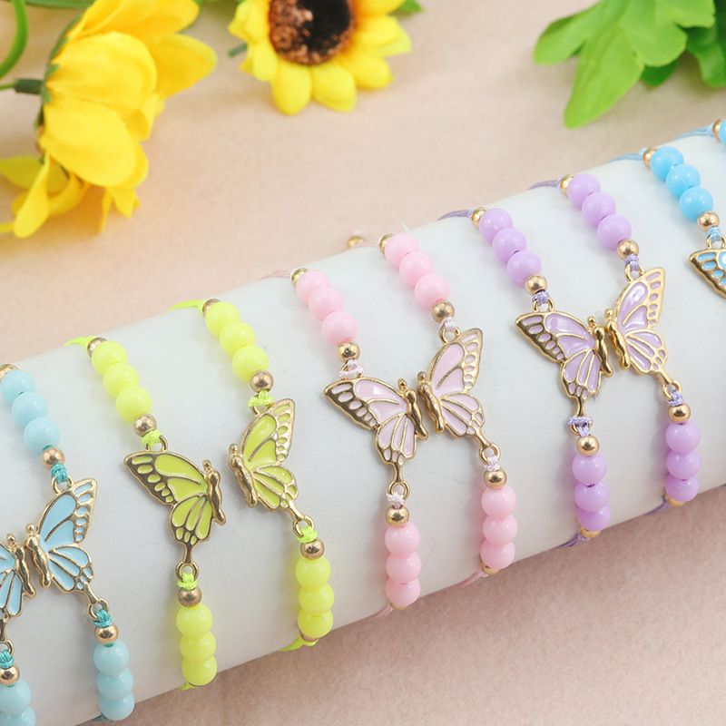 Simple Style Butterfly Alloy Beaded Couple Drawstring Bracelets