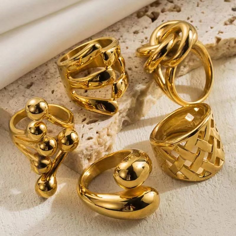 304 Stainless Steel 14K Gold Plated Retro Classic Style Plating Geometric Water Droplets Open Rings