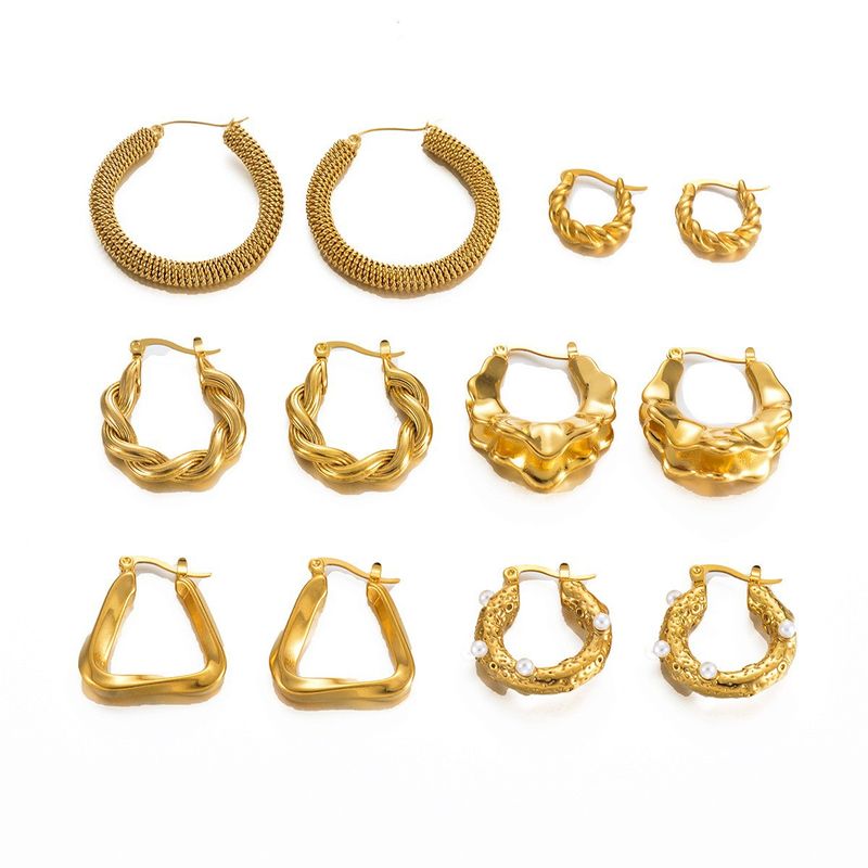1 Pair Elegant Simple Style Geometric Irregular Plating Stainless Steel Hoop Earrings