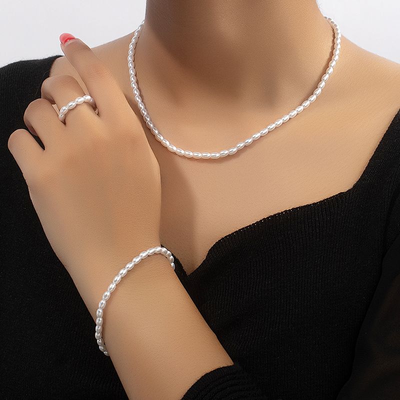 Elegante Retro Perla Perla De Imitación Aleación Mujeres Anillos Pulsera Collar
