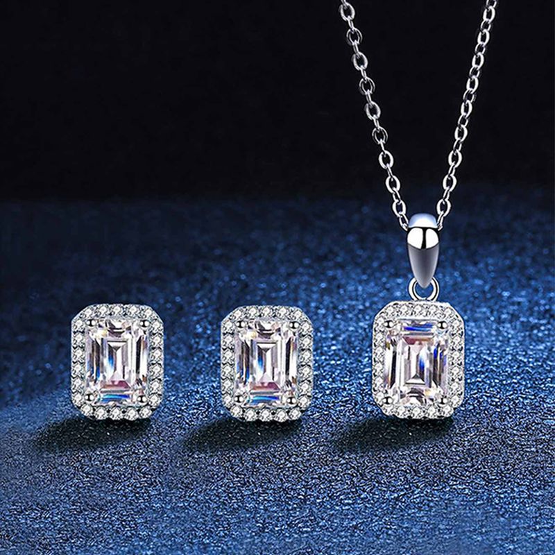 Elegant Luxuriös Quadrat Sterling Silber Inlay Zirkon Frau Ohrringe Halskette