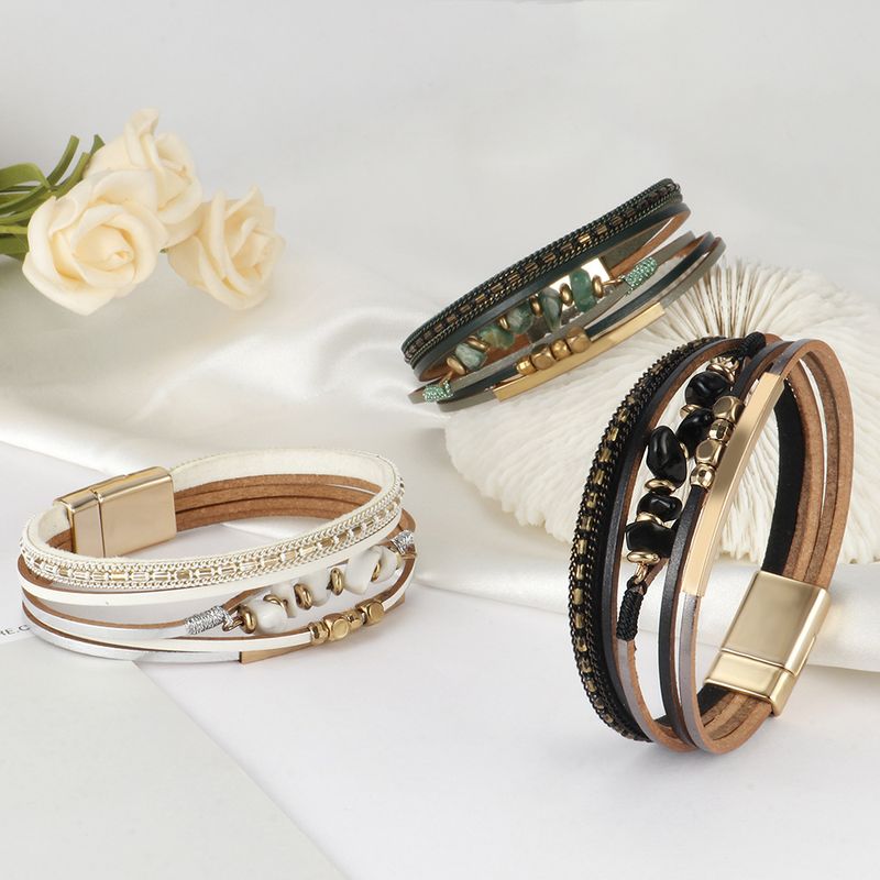 Simple Style Solid Color Pu Leather Plating Women's Wristband