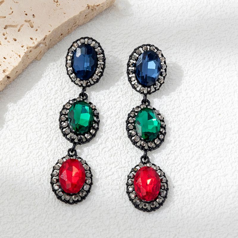 1 Pair Casual Elegant Colorful Water Droplets Alloy Glass Rhinestones Drop Earrings