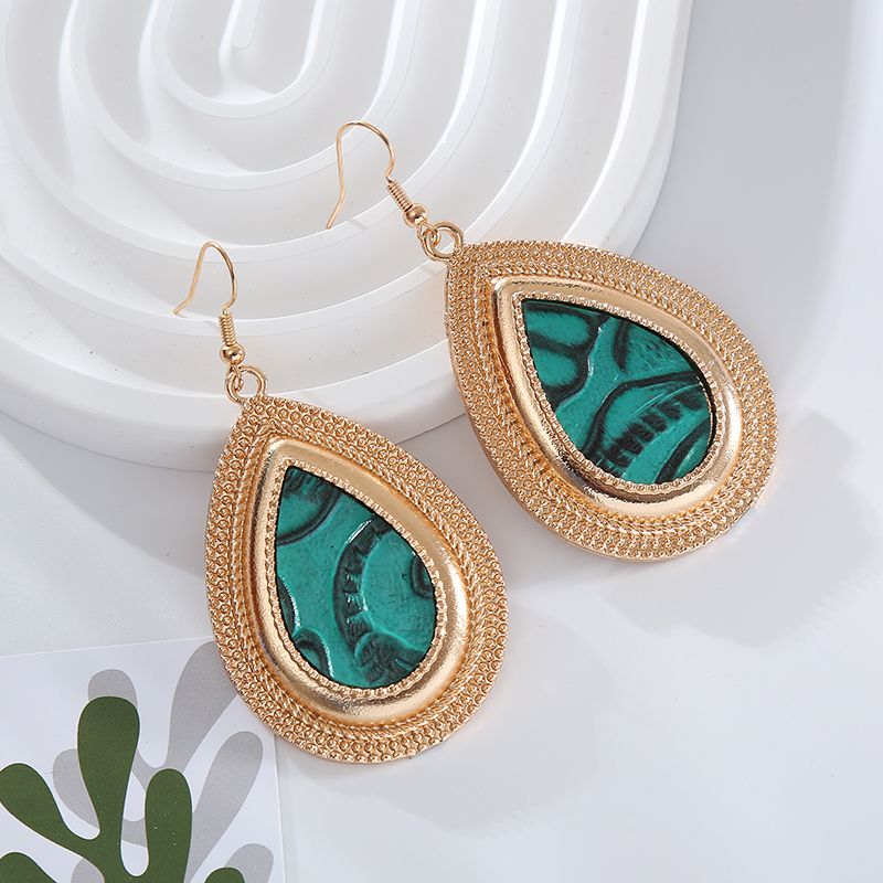 1 Pair Retro Water Droplets Plating Inlay Alloy Pu Drop Earrings
