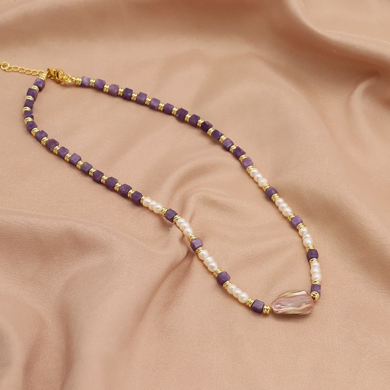Elegant Irregulär Süßwasserperle Kupfer Überzug 18 Karat Vergoldet Halskette