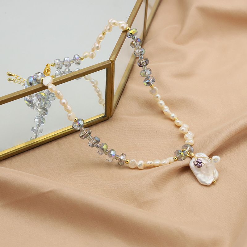 Elegant Irregulär Barocke Perlen Perlen 18 Karat Vergoldet Halskette Mit Anhänger
