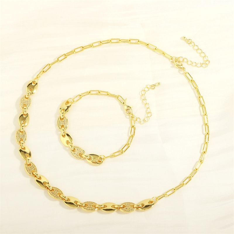 Elegant Lady Simple Style Geometric Copper Plating Inlay Zircon 18k Gold Plated Bracelets Necklace
