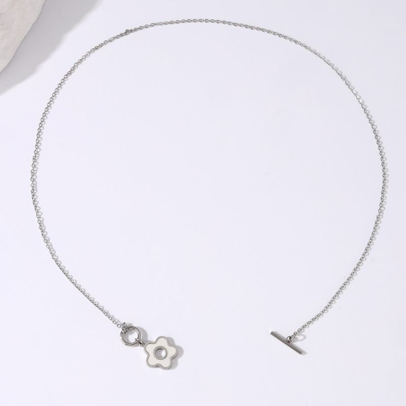 Wholesale Simple Style Flower Stainless Steel Inlay Shell Necklace