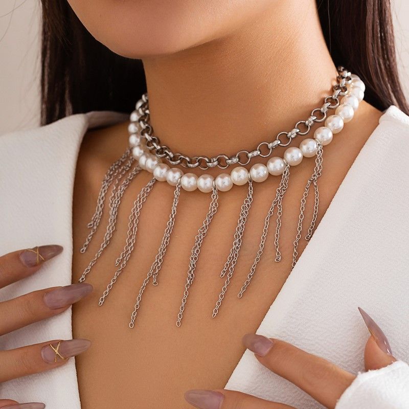 Style Vintage Commuer Rond Perle Artificielle Alliage Perlé Femmes Collier