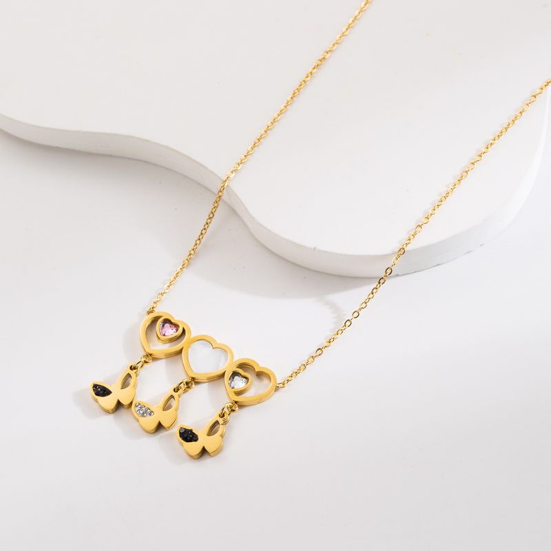 Stainless Steel Titanium Steel 14K Gold Plated Elegant Vintage Style Inlay Heart Shape Zircon Pendant Necklace