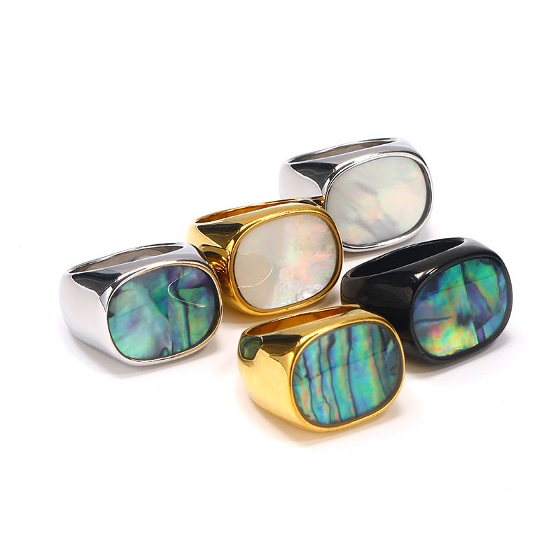 Titanium Steel 18K Gold Plated Hip-Hop Retro Plating Color Block Shell Rings