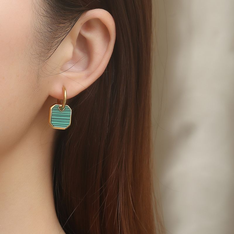 1 Pair Elegant Square Polishing Plating Inlay 304 Stainless Steel Malachite 18K Gold Plated Drop Earrings