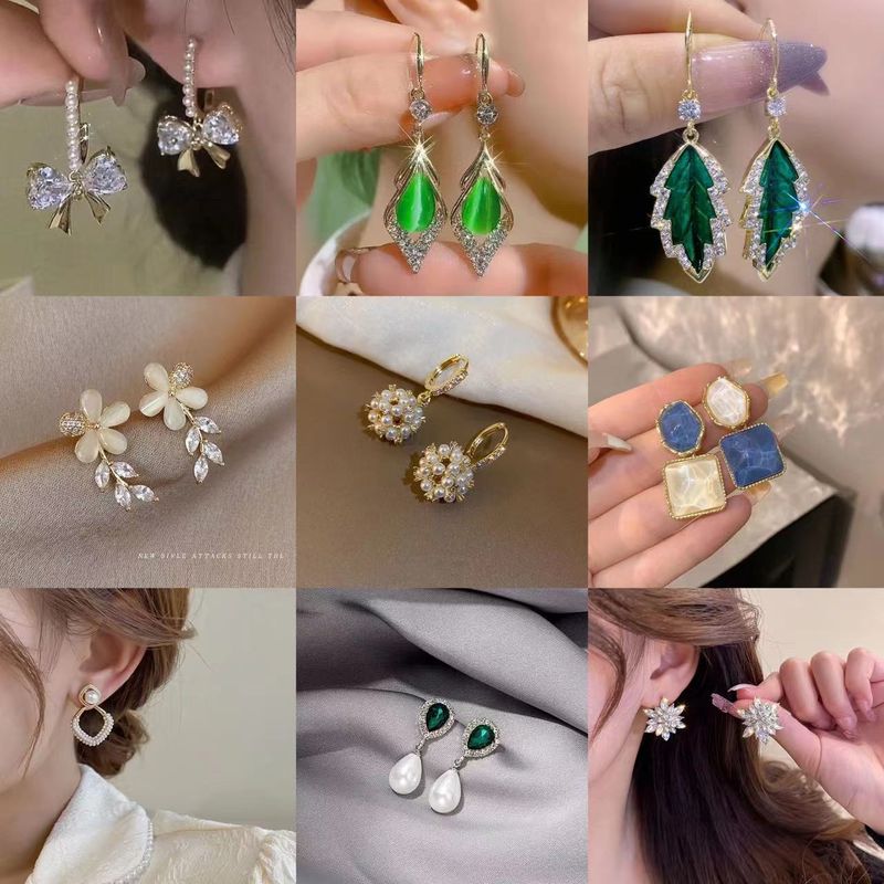 1 Pair Simple Style Classic Style Circle Square Bow Knot Alloy Rhinestones Drop Earrings Ear Hook