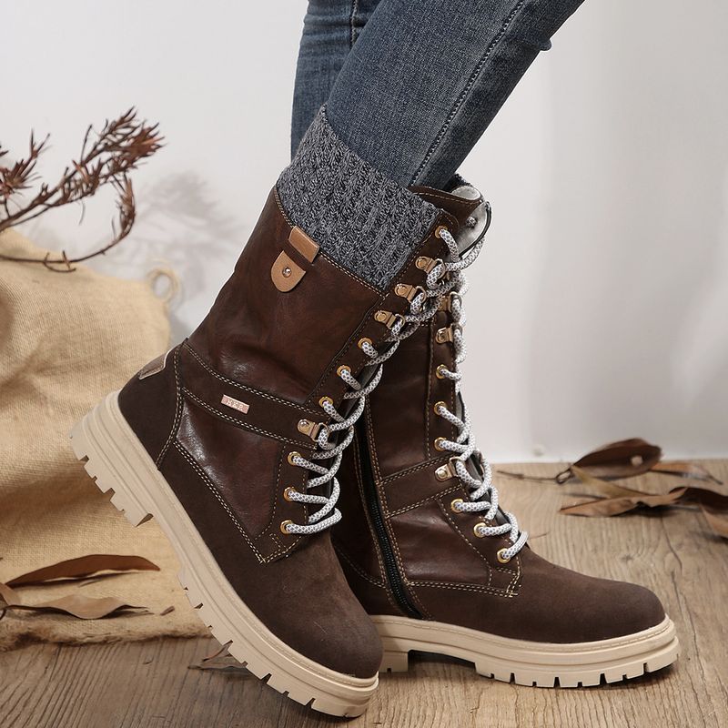 Women's Streetwear Solid Color Round Toe Riding Boots