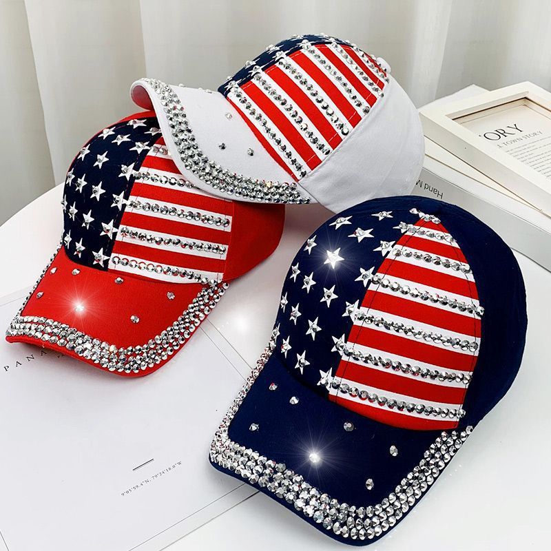 Women's Basic Retro Star Rhinestone Curved Eaves Baseball Cap