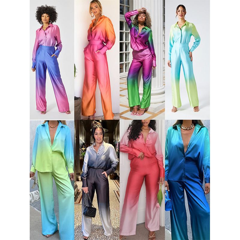 Street Women's Casual Gradient Color Polyester Pants Sets Pants Sets