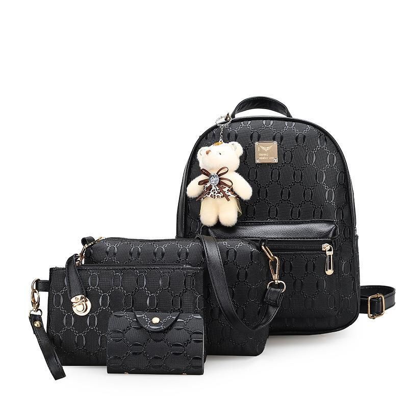 Women's Pu Leather Letter Solid Color Elegant Bucket Zipper Bag Sets