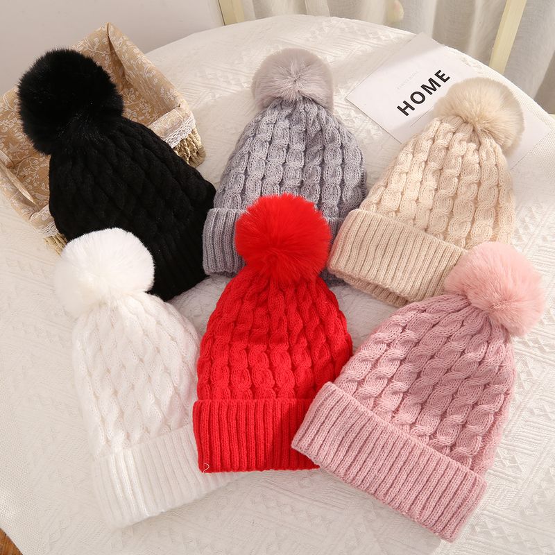 Mujeres Lindo Básico Color Sólido Giro Pompones Sin Alero Gorro De Lana