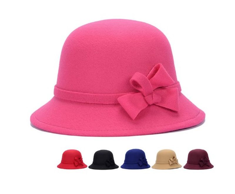 Frau Elegant Basic Einfarbig Schleife Breite Traufen Fedora-hut