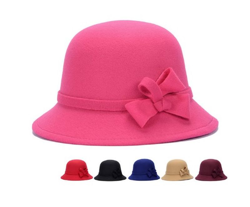 Women's Elegant Basic Solid Color Bowknot Wide Eaves Fedora Hat