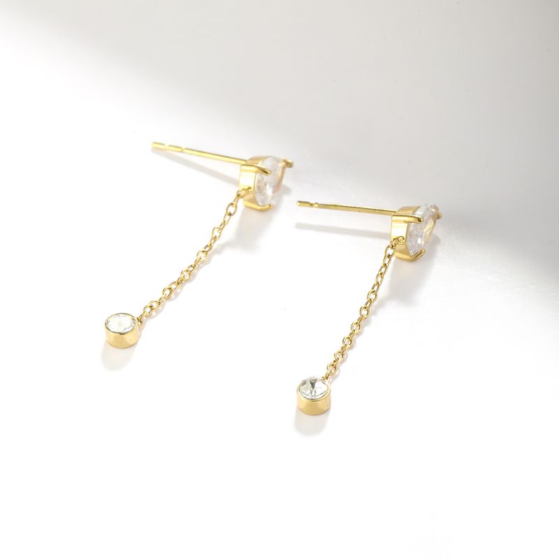 1 Pair Simple Style Classic Style Solid Color Plating Inlay Stainless Steel Artificial Diamond Drop Earrings