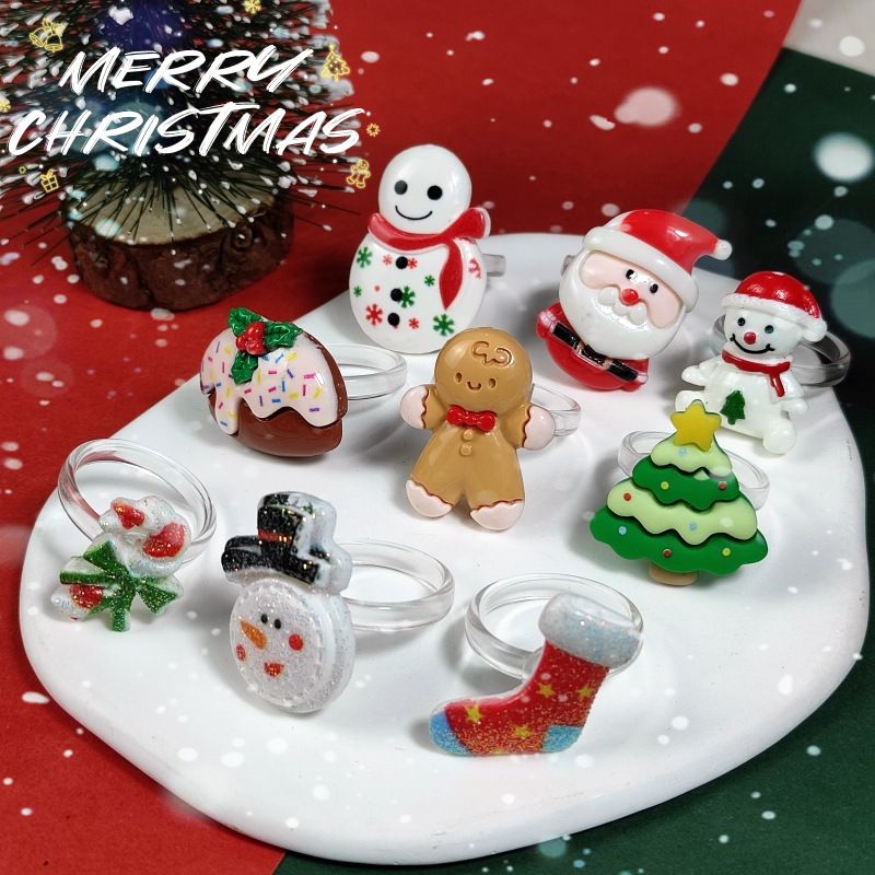Cartoon Style Christmas Tree Santa Claus Christmas Socks Arylic Wholesale Rings