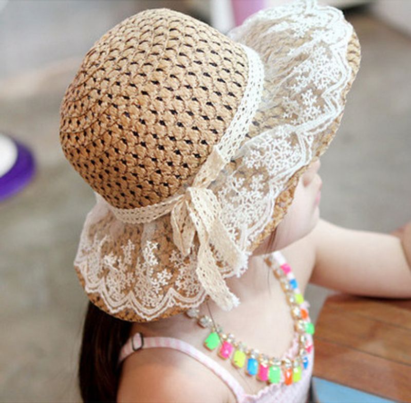 Girl's Adults Princess Sweet Pastoral Solid Color Bowknot Straw Hat