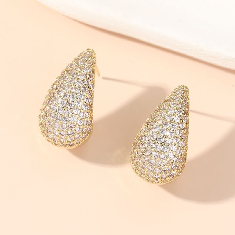 1 Par Elegante Glamour Gotitas De Agua Enchapado Embutido Cobre Diamantes De Imitación Pendientes