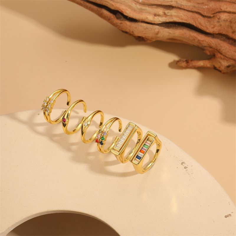 Beach Simple Style Commute Geometric Copper Plating Inlay Zircon 14k Gold Plated Open Rings