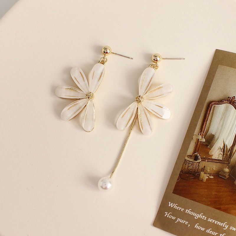 1 Pair Cute Sweet Flower Plating Arylic Imitation Pearl Alloy Drop Earrings