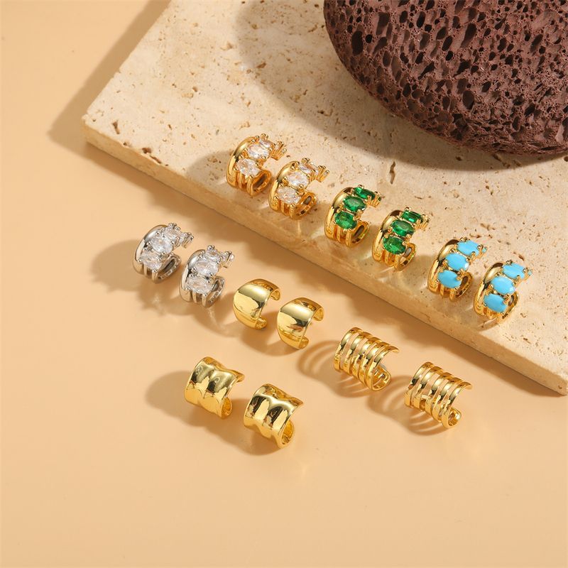 1 Pair Elegant Lady Simple Style Geometric Plating Inlay Brass Zircon 14k Gold Plated White Gold Plated Ear Cuffs
