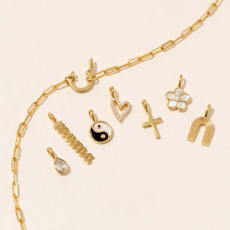 1 Piece Copper Zircon Gold Plated Cross Heart Shape Polished Pendant Chain