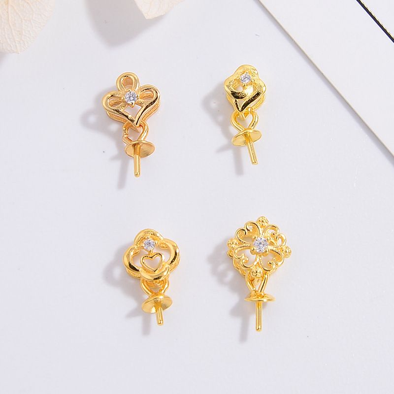 Sweet Simple Style Flower Sterling Silver Plating Inlay Zircon Gold Plated Jewelry Accessories