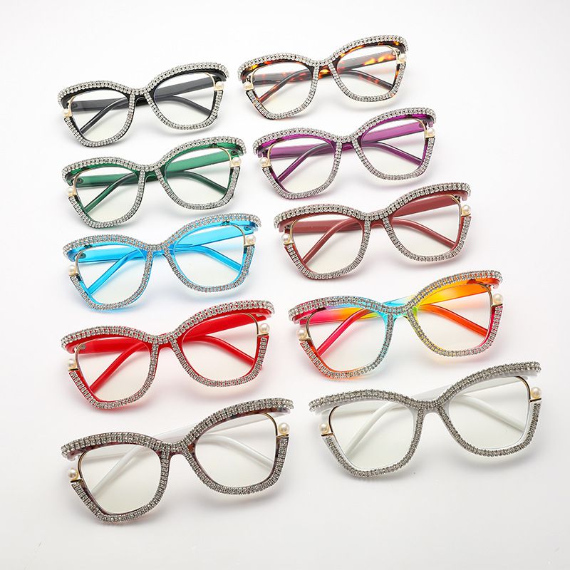 Simple Style Color Block Pc Butterfly Frame Inlaid Zircon Full Frame Optical Glasses