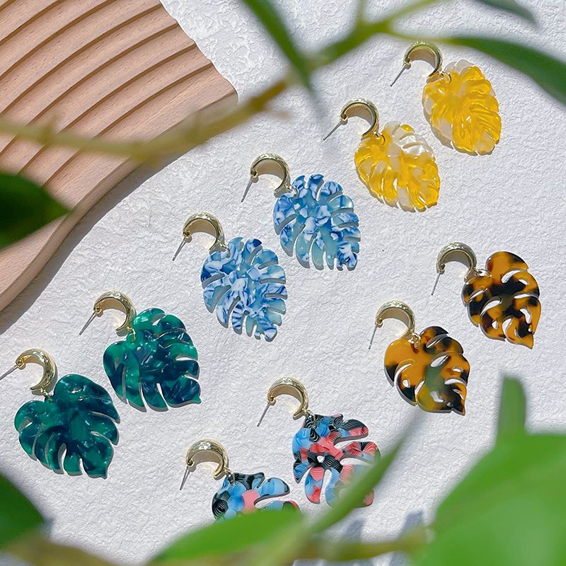 1 Pair Vacation Pastoral Classic Style Leaf Plating Alloy Resin 14k Gold Plated Drop Earrings