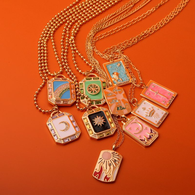 Lady Streetwear Star Moon Copper Enamel Plating 18k Gold Plated Pendant Necklace