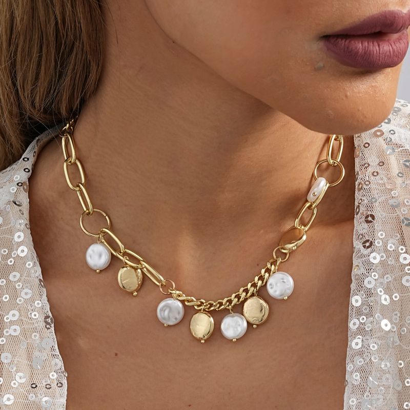 Wholesale Jewelry Roman Style Geometric CCB Imitation Pearl Iron Plating Necklace