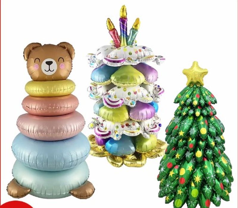 Weihnachten Cartoon-stil Süß Weihnachtsbaum Tragen Emulsion Gruppe Festival Luftballons