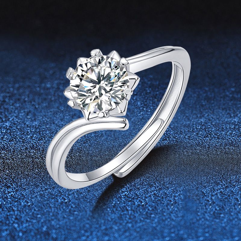 Elegant Geometrisch Sterling Silber Gra Inlay Moissanit Versilbert Offener Ring