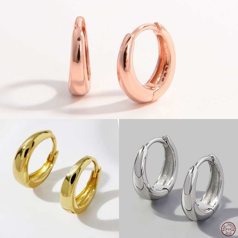 1 Pair Simple Style Commute Circle Plating Sterling Silver 14k Gold Plated Rose Gold Plated White Gold Plated Earrings