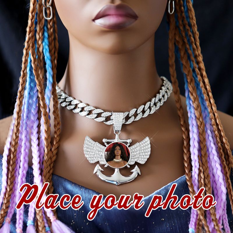 Hip-Hop Wings Anchor Zinc Alloy Chain Inlay Rhinestones Unisex Pendant Necklace