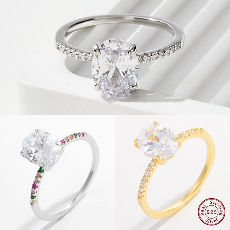 Elegant Simple Style Oval Sterling Silver Plating Inlay Zircon 14k Gold Plated White Gold Plated Rings