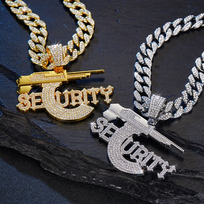 Hip-Hop Letter Pistol Zinc Alloy Chain Inlay Rhinestones Unisex Pendant Necklace