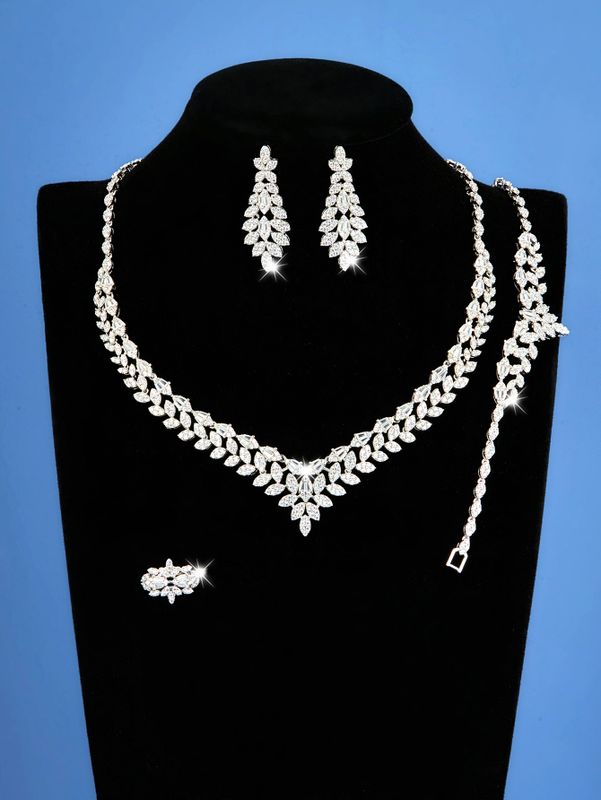 Glam Luxurious Solid Color Brass Plating Inlay Zircon White Gold Plated Jewelry Set